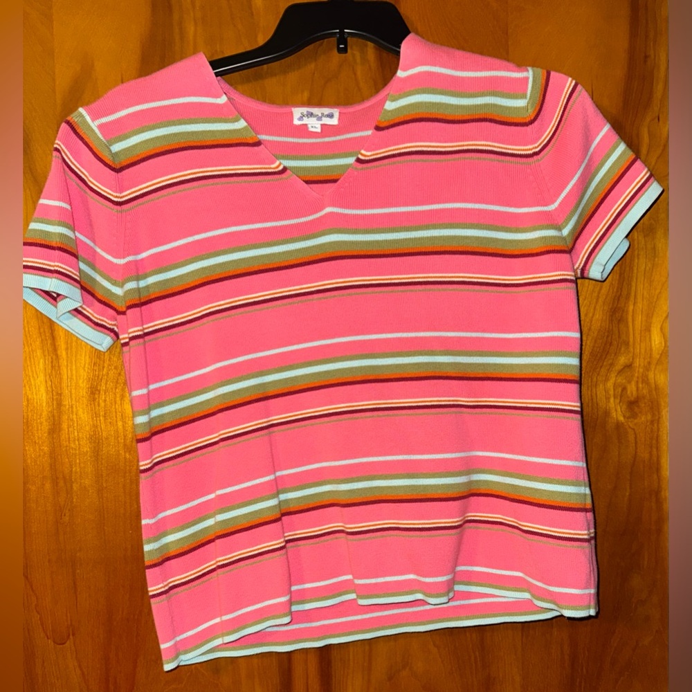 Sophie Rose Women’s Pink Top with Stripes GrandmaCore Y2K Size XL